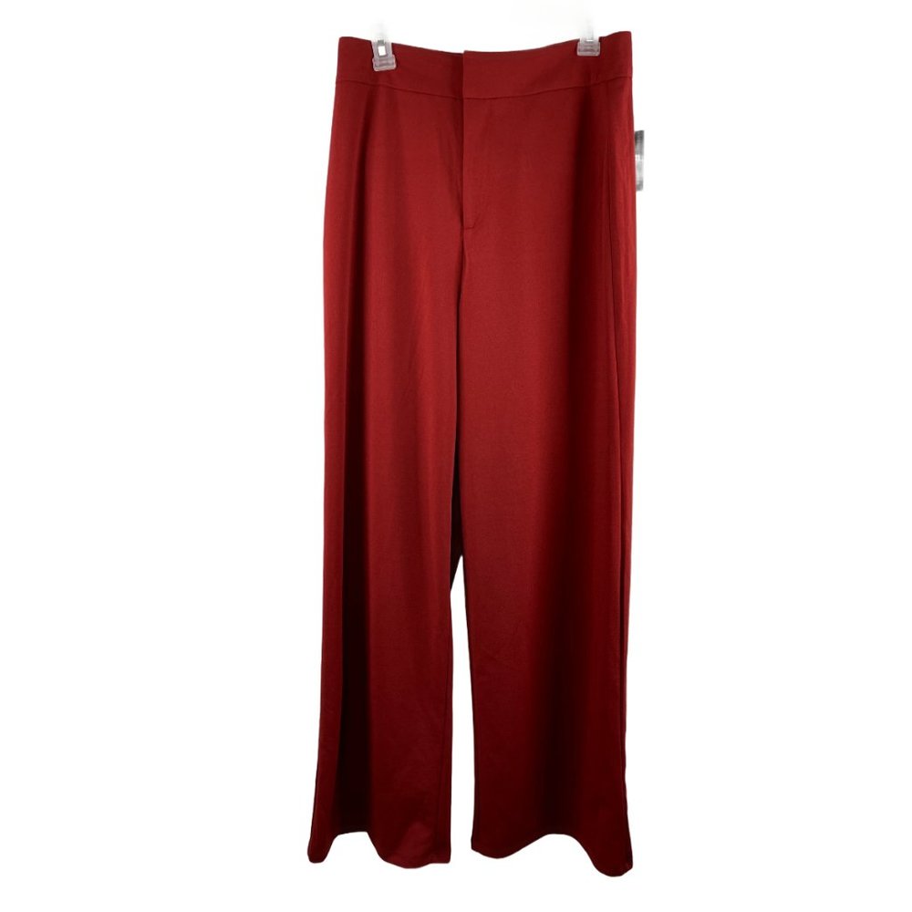 Women Burgundy Wide Leg Dress Pants Size: L